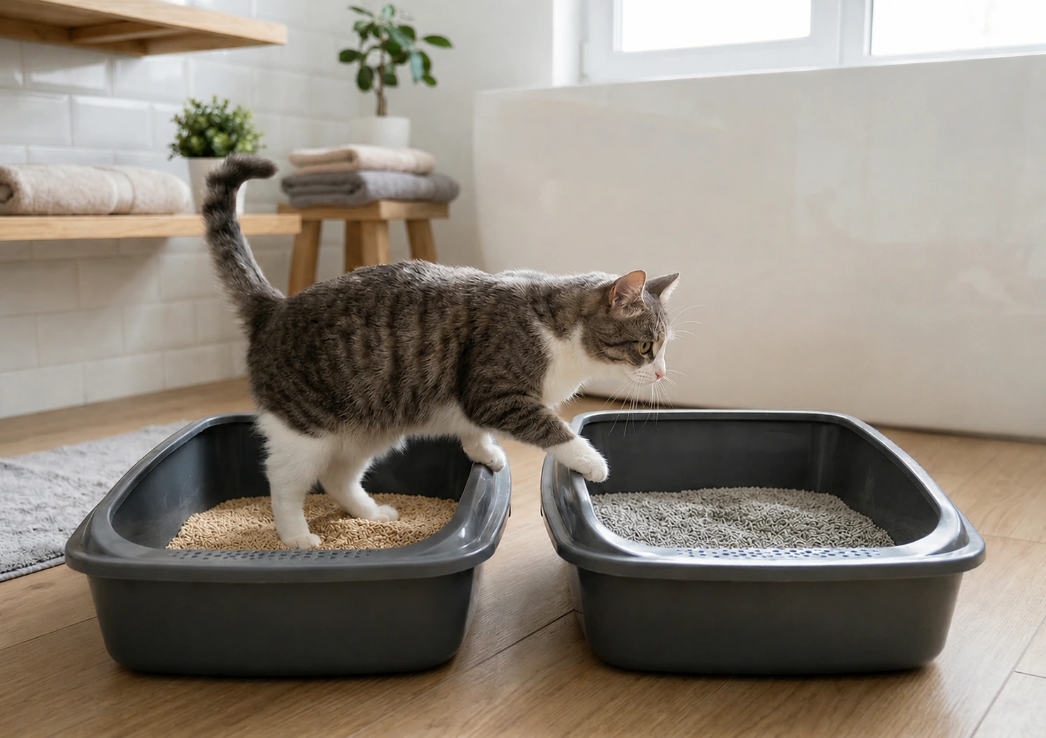 Котик поруч із чистим лотком